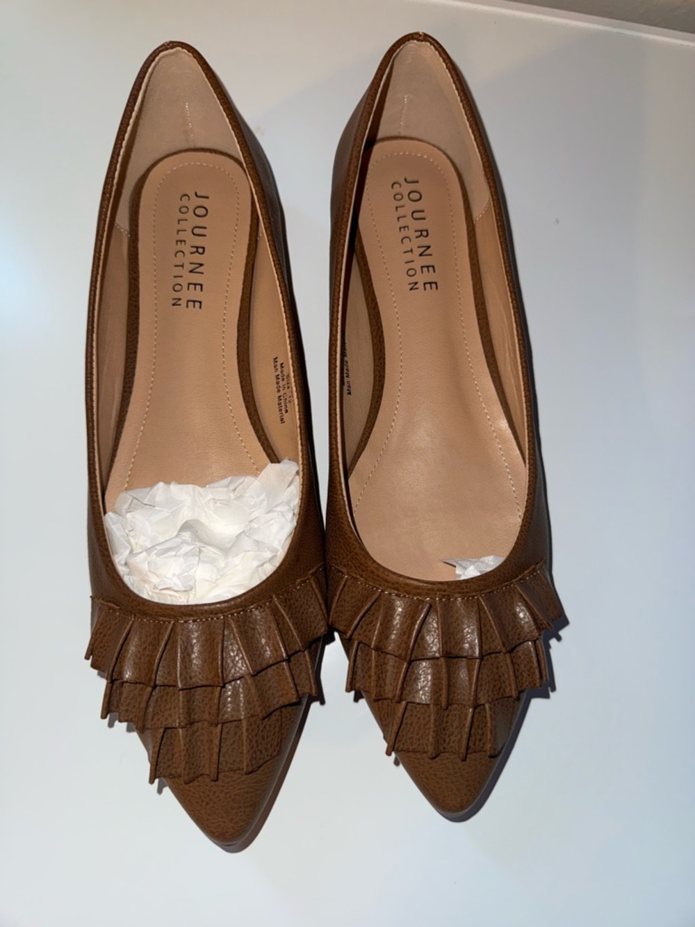 Journee Collection Brown Pointed Toe Flats with Layered Fringe